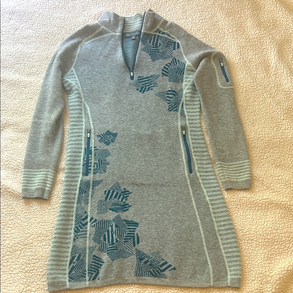 Title Nine Gray and Blue Women's Cowl Neck Sweater Dress